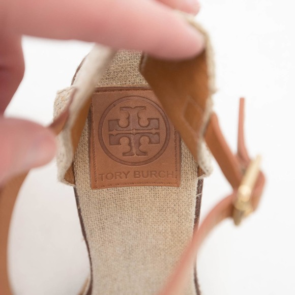 Tory Burch Gold Wash Macy Linen Espadrille Wedge Size 8 - Picture 9 of 10